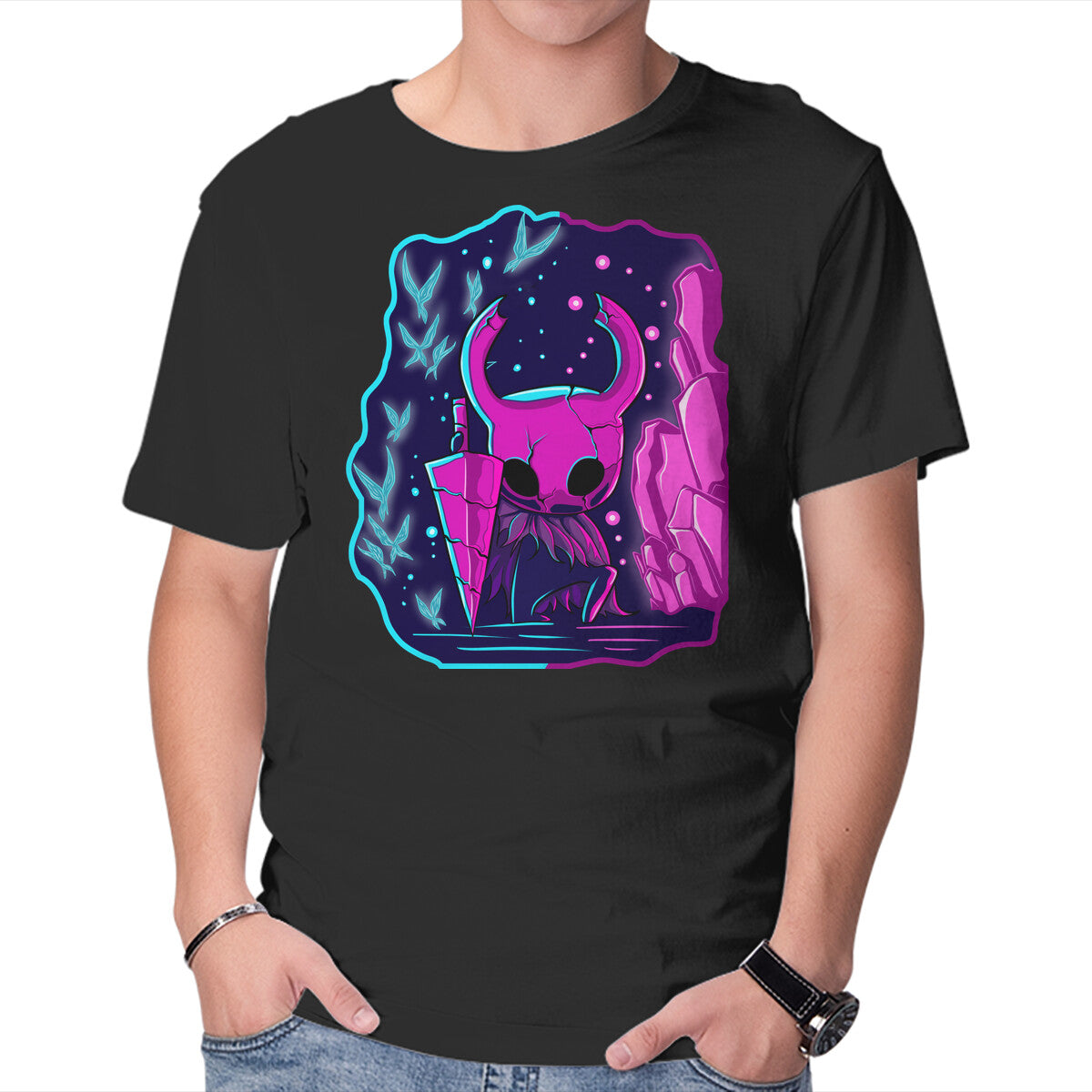 Unisex Crew Neck T-Shirt The Hollow Neon Knight Graphic Short Sleeve Casual Tee XXL