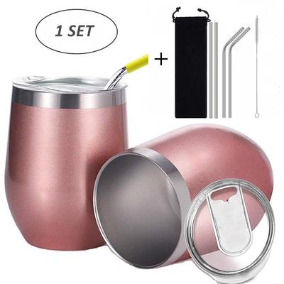 1 Set Stemless Wine Tumbler Stainless Steel Insulated Cup Tumbler with Lids for Wine, Coffee, Drinks, Cocktails