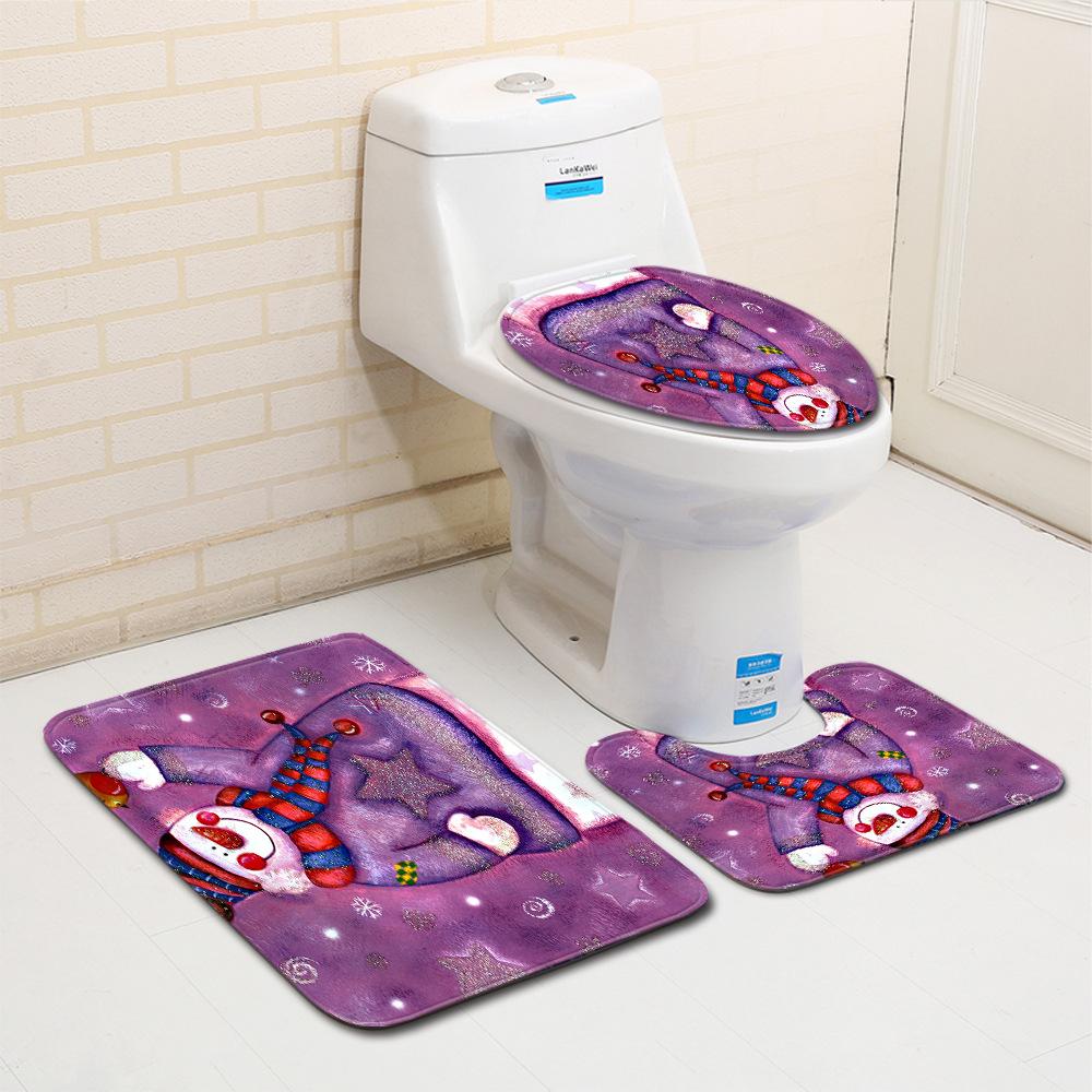 Christmas Bathroom Floor Mat Toilet Three-Piece Set