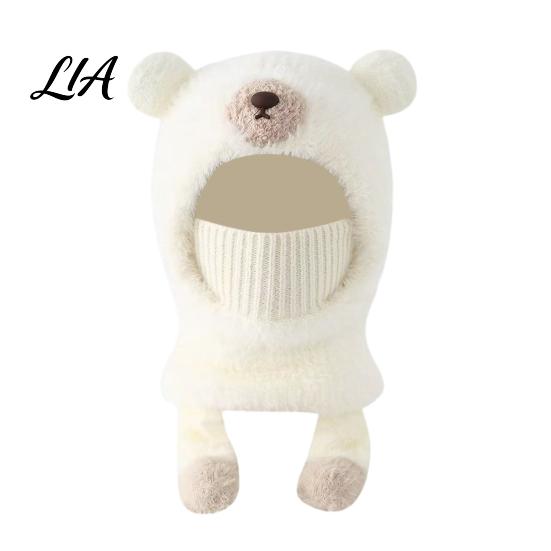 Kids Christmas Gift Winter Accessories Balaclava Hat, Cute Bear Ear Face Mask Fun Cold Weather Outdoor Gear Squeaky Tail, Fuzzy Windproof Ski