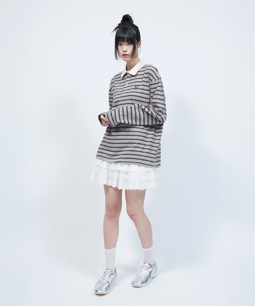 LMR Multi-Stripe Collared Long Sleeve T-Shirt Grey