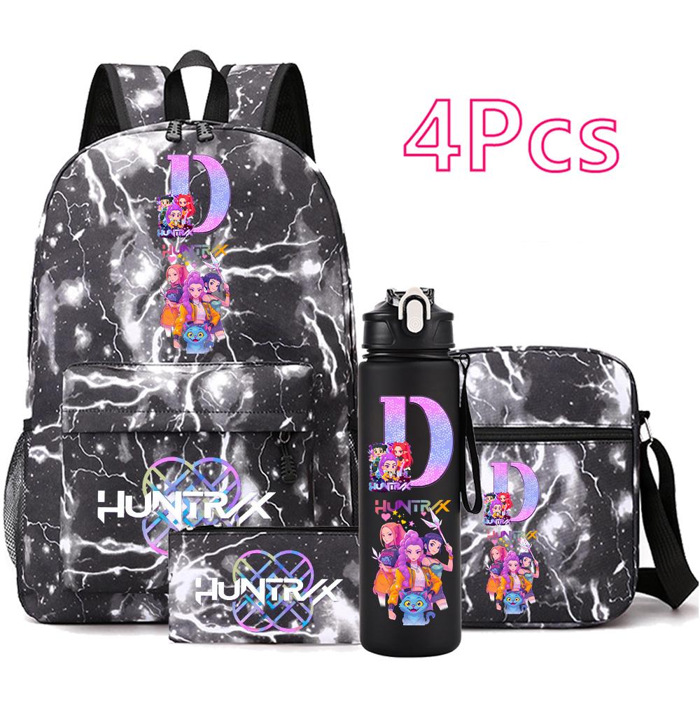 4 Stück/Set Cartoon Anime Aufdruck Rucksack Große Kapazität Schultasche Umhängetasche Tasche mit 750ml Wasserflaschenhalter Junge Mädchen Schultasche