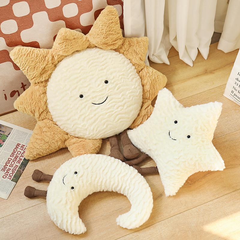 Smile Moon Star Sun Cloud Plush Pillow Stuffed Soft Cartoon Weather Sofa Decor Toy Cushion For Kids Bedroom Office