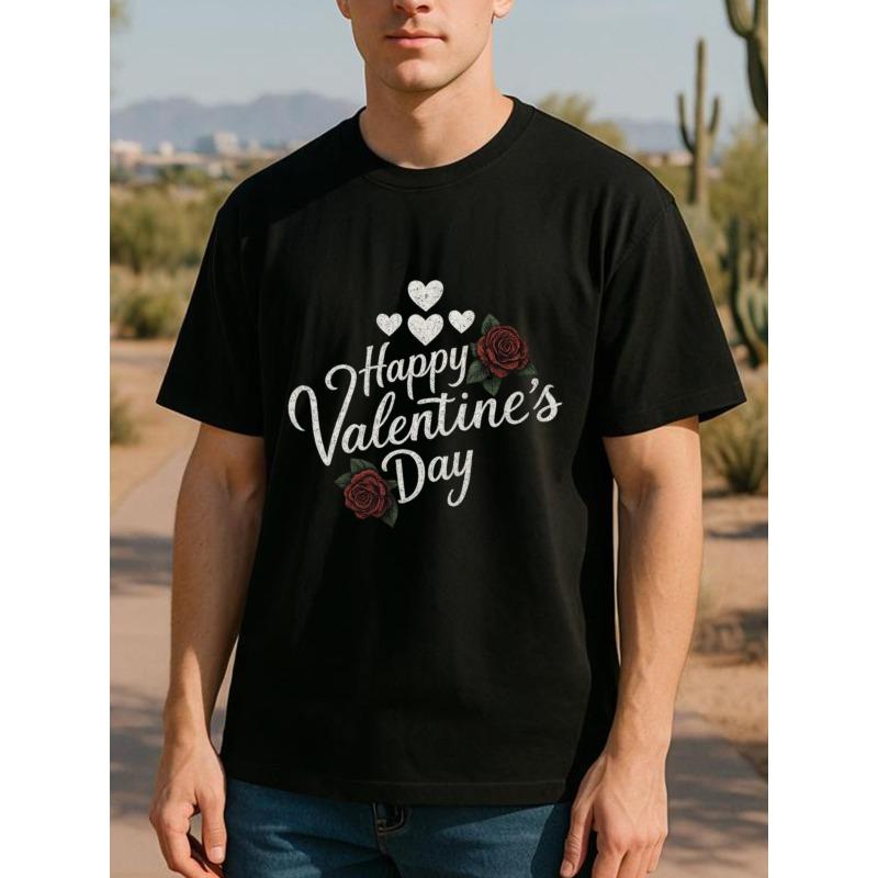 

European Size Classic rose Valentine s Day Men s printed short-sleeved T-shirt, medium elasticity and fashionable style, high-quality T-shirt, 4XL чорний
