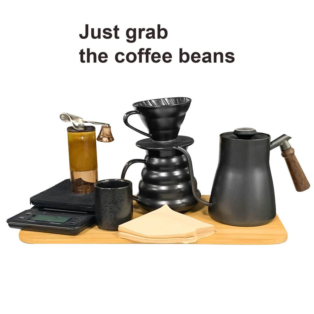 SOTECH Pour-Over Coffee Maker Set with Coffee Kettle, Scale, Ceramic Server, Ceramic Dripper, Coffee Grinder, Filter Paper, Ceramic Cups, and