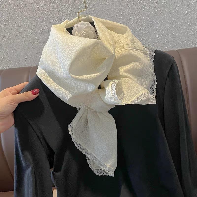 Small Flower Lace Cotton Linen Thin Scarf for Women In Winter Shawl Spring and Autumn Fashionable Scarf Silk Scarf Printed Gauze Scarf