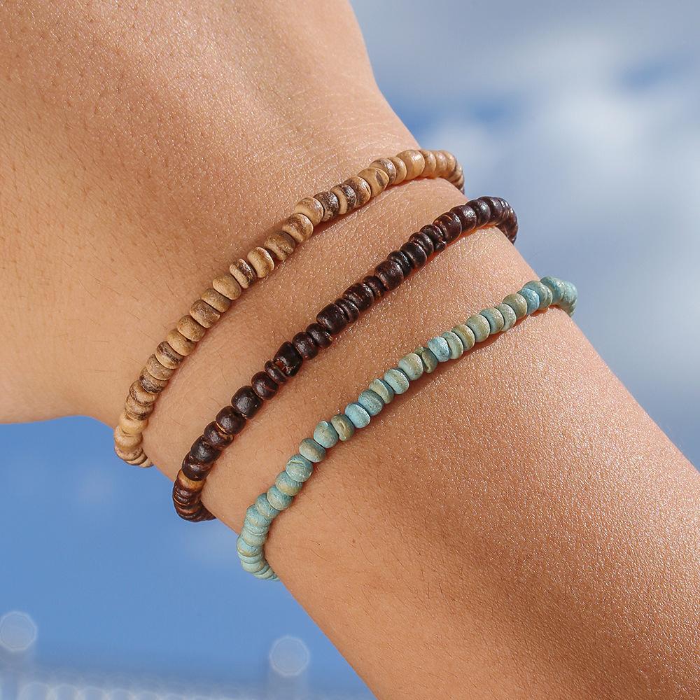 Vintage Layered Mixed Colors Wood Beads Bracelet Bohemian Men Handmade Bracelet Hip Hop Jewelry Fashion Women Accessories