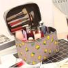 1 stuk schattige roze en witte make-uptas met chevronprint en handvat - Duurzame, draagbare reis-make-up organizer met meerdere vakken voor damescosmetica