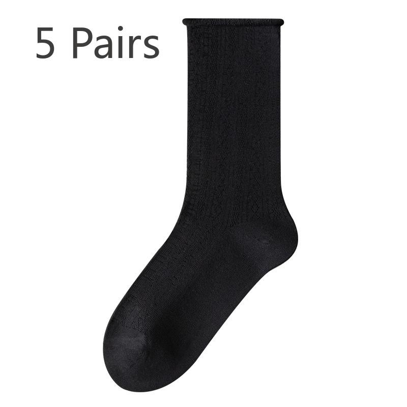 5 Pairs of Women's Summer Midtube Thin Mesh Breathable Pile Socks