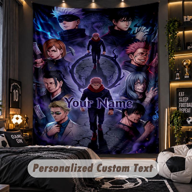 Personalized Wall Tapestry,Jujutsu Kaisen Custom Printed Name, Fabric Wall Art For Indoor Room Backdrop