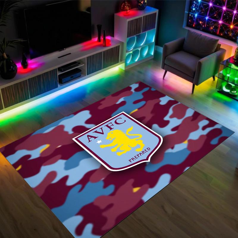 Aston Villa Fußball Design Kristall Samt Teppich Gemütlich Kein?Rutschfester Teppich mit Aufdruck für Schlafzimmer Wohnzimmer Eingang