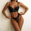 Lingerie sexy française froncée décolleté en V, fleurs de lys brodées, maille respirante, Pure Desire, ensemble soutien-gorge ultra-fin