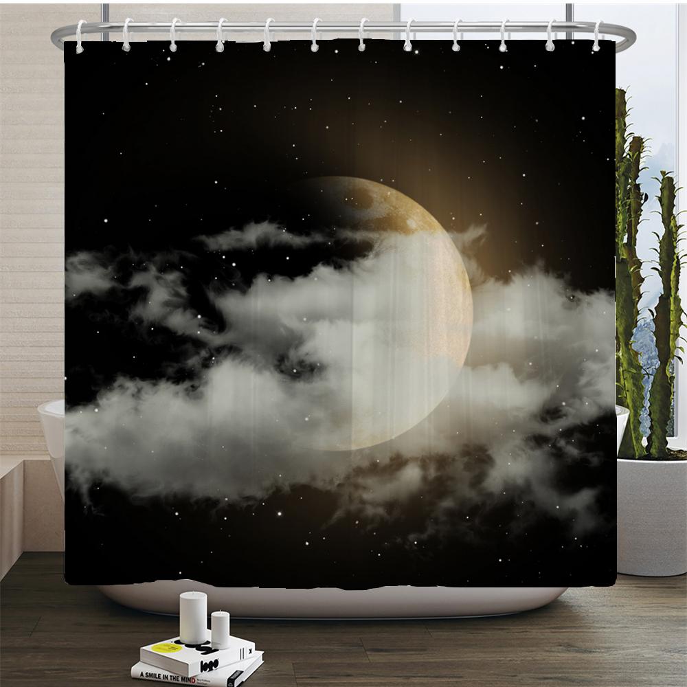 Moon Starry Sky Shower Curtain Midnight View Dreamy Mystic Bathroom Curtains Waterproof Fabric Home Decor Curtain With Hooks