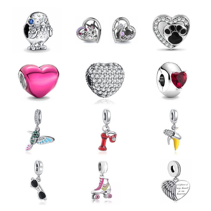 New Spring European Heart Shape Dog Paw Sparkling Cute Chick Beads Fit Fashion Charms Silver 925 Original Jewerly Bracelet