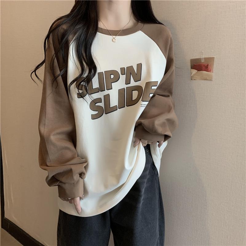 Trendy Women s Loose Raglan Sleeve Long-Sleeve T-Shirt - Spring/Autumn 2026 M коричневый