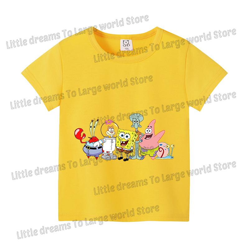 SpongeBobs Cartoon Tshirt for Children Cotton Soft Tee Boys Girls Tops Colorful Clothing Anime Printed Clothes Birthday Gift