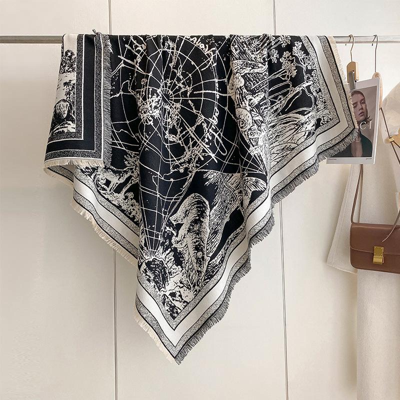 Korean Version Of Fashion Large Square Scarf Scarf Double-Sided Imitation Cashmere Thickened To Keep Warm And Cold Travel Shawl Cape Women