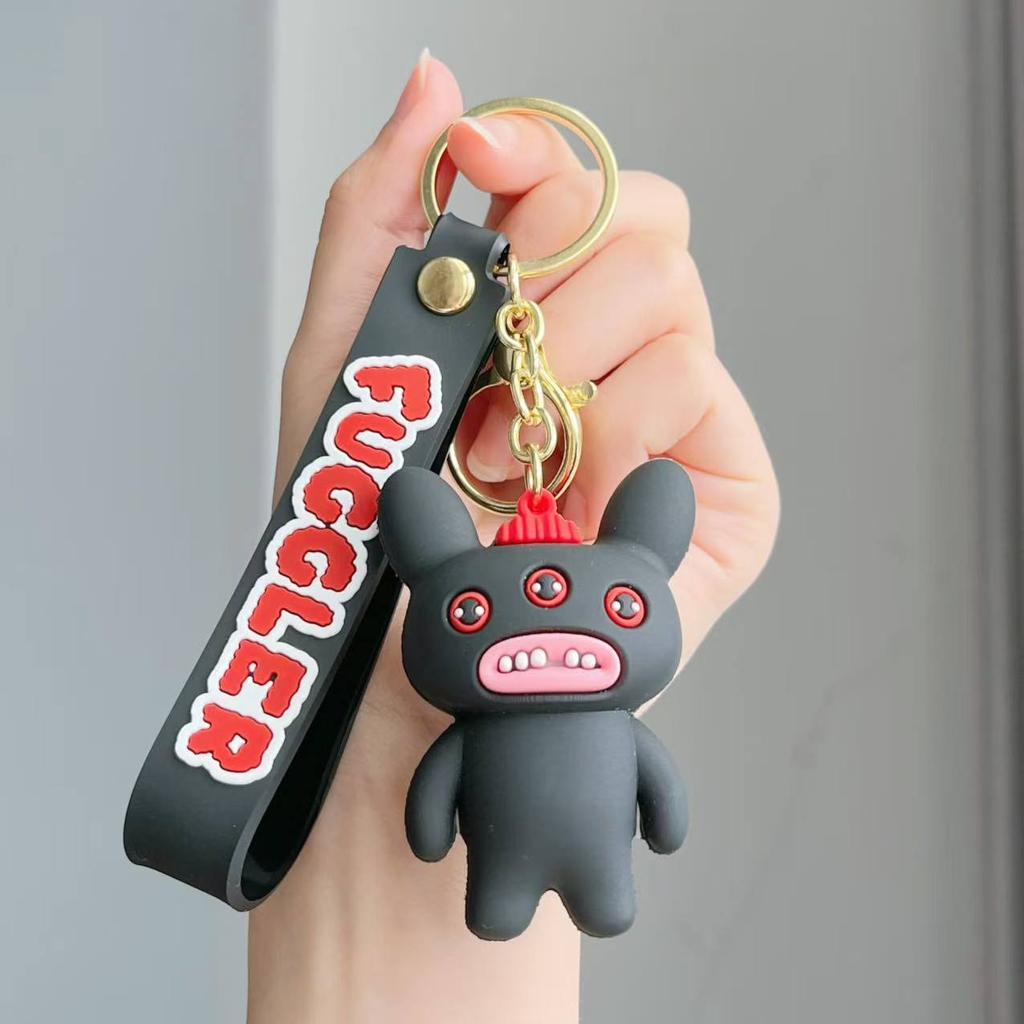 Ugly Cute Monster Keychain With Teeth Plush Doll Pendant Kids School Bag Charm Decorative Small Gift