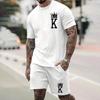 Summer Fashion Casual Men's Suit Gradient 3D Printed Sportswear Short-sleeved Suit Oversized Round Neck T-shirt Shorts 2-piece
