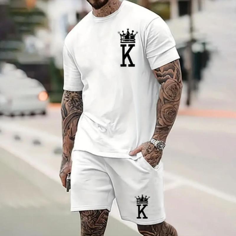 Summer Fashion Casual Men's Suit Gradient 3D Printed Sportswear Short-sleeved Suit Oversized Round Neck T-shirt Shorts 2-piece