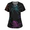 Women's Fashion Cross V Neck Short Sleeve Overalls Double Pockets Halloween Printed Tops Uniforms