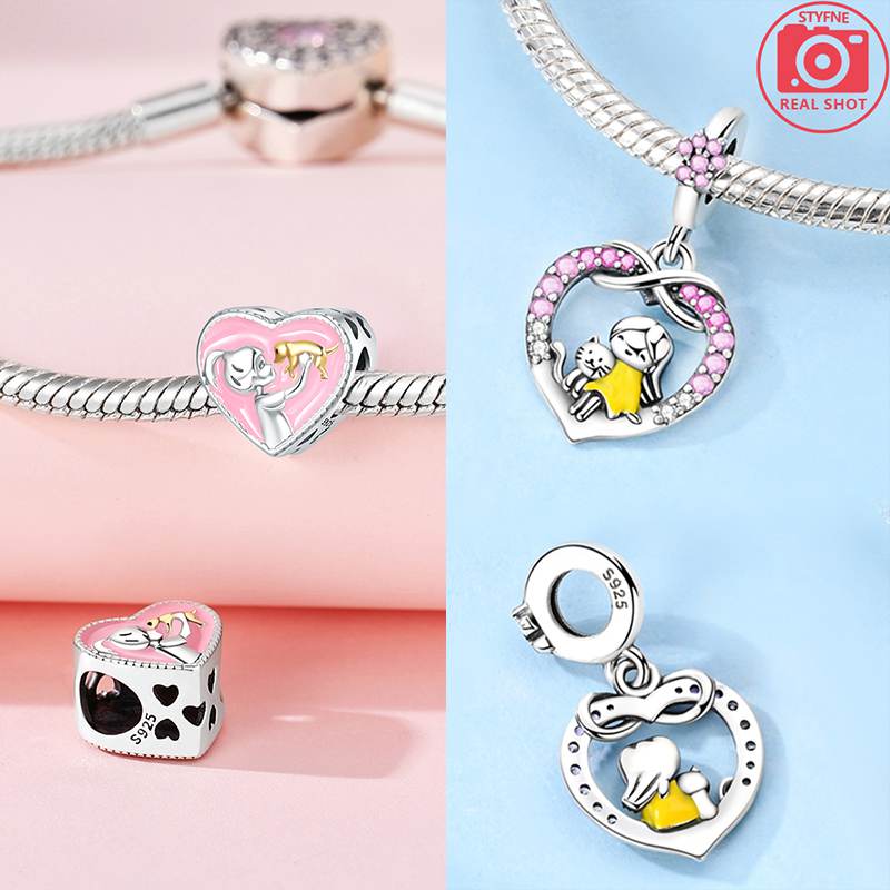 Elegant Charms Copper Heart Cat Pet Dog Beads Pendant Fit Bracelet Necklace Accessories Bead Jewelry Making Jewelry Gift