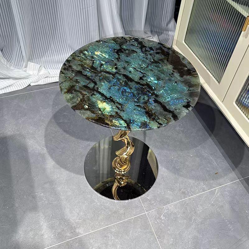The Side Table Is a Modern, Light Luxury and Simple Round Table with Corner Support Feet and Marble Round Table Base