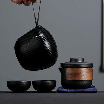 1 Set Portable Ceramic Kung Fu Tea Set with Teapot and Cups - Perfect for Outdoor Tea Drinking and Quick Passing - Includes Storage Bag