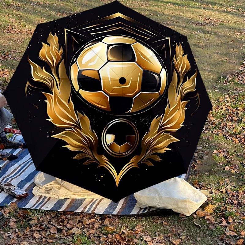 1PC Soccer Ball Gold Umbrella-8-Rib Reinforced, Automatic Open, Lightweight & Durable, Cute Fashion Accessory for Outdoor-Y0344