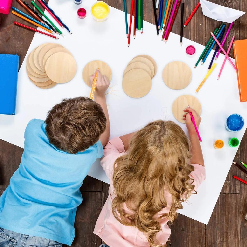 New Diameter 1-10CM Natural Unfinished Round Wood Slices Circles Discs for DIY Craft Kids Christmas Painting Toys Ornament Decor