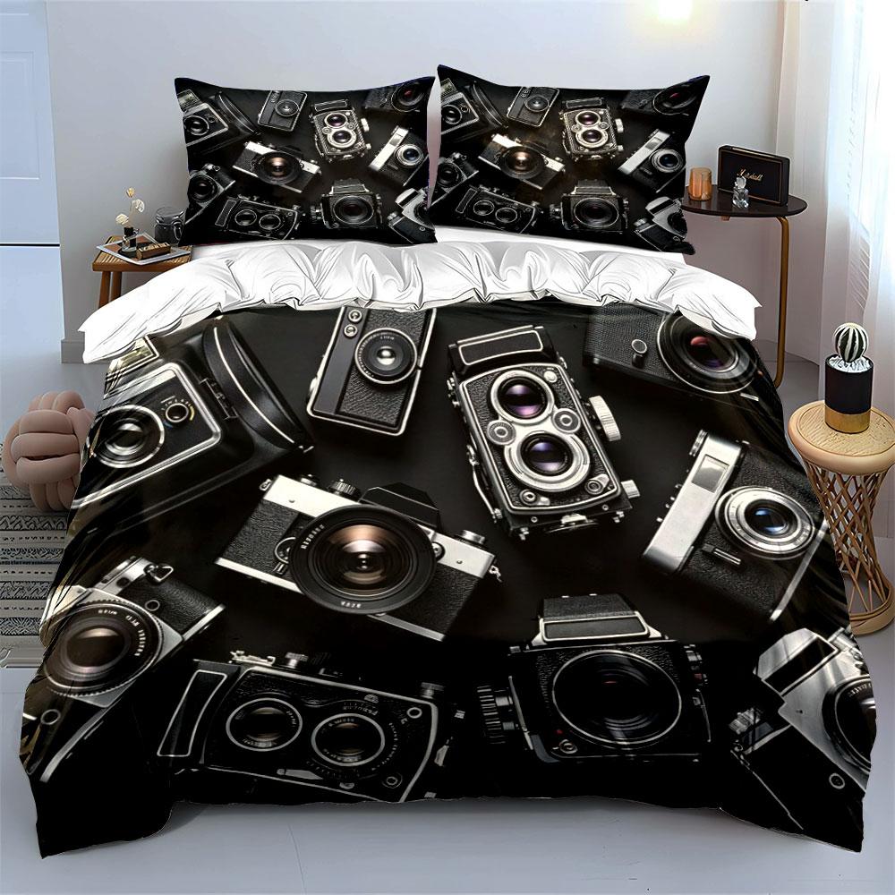 Vintage Camera Set Decoratie Meerdere Maten Kinder- En Slaapkamer Voor Volwassenen Prachtige 3-delige Beddengoedset, Cadeau