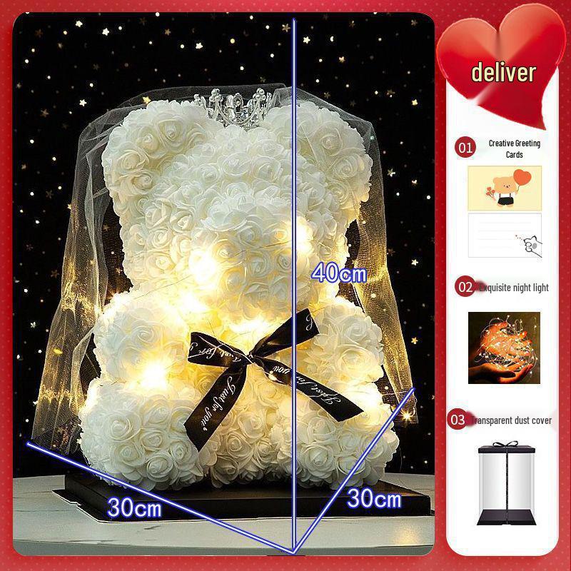 Qixi Unicorn Rose Preserved Flower & Teddy Bear Gift Set for Girlfriend or Kids