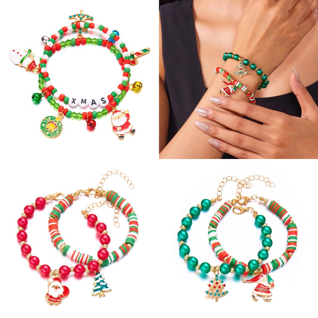 Christmas Bracelet Set With Soft Clay Beads And Holiday Charms For Women Gift Giving