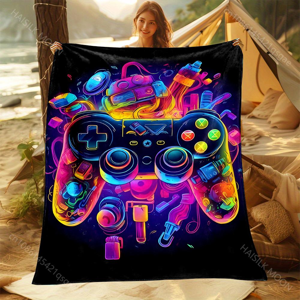 Game Controller with Colorful Elements Blanket Suitable for Home Bedroom Sofa Travel Camping Blanket Various Sizes for Gifts