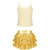 Girls Shiny Sequins Camisole Top Adjustable Straps Tiered Ruffle Skirted Shorts Culottes Dance Outfit