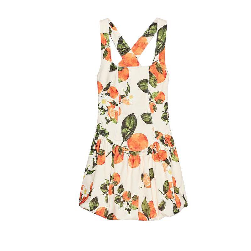 

Spring and Summer New Women clothes French style Sweet Style Balloon Hem Print Straight Collar Short Dress 0085190 Printed L