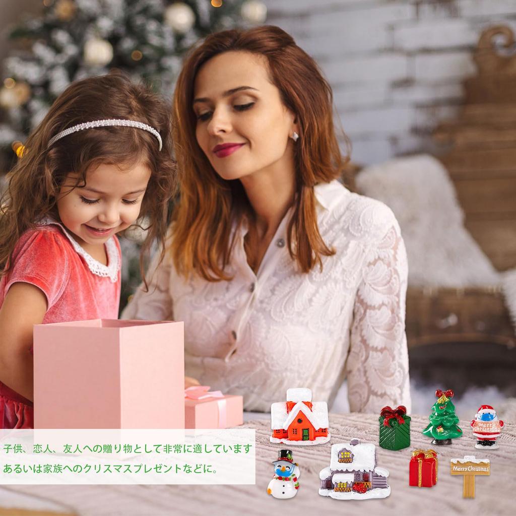 Set von 8 stilvollen und niedlichen Weihnachts-Miniatur-Weihnachtsmann-Weihnachts-3D-Harz-Weihnachts-Kleine Topf-Weihnachtsgeschenke Figuren, Weihnachtsmann, Schneemann,