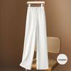 Women's Cotton Linen Wide-Leg High-Waisted Pants - Summer Loose Casual Straight-Leg Long Pants