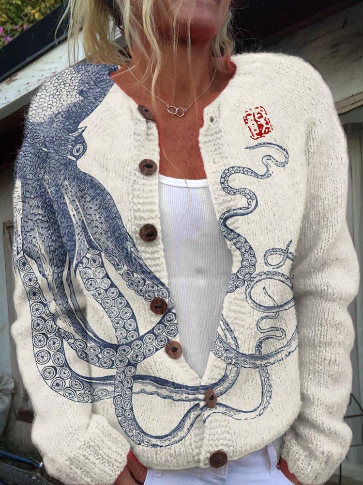 European Style 3 D Print Cardigan Knitted Jacket Spring and Fall Women 7 Sweater