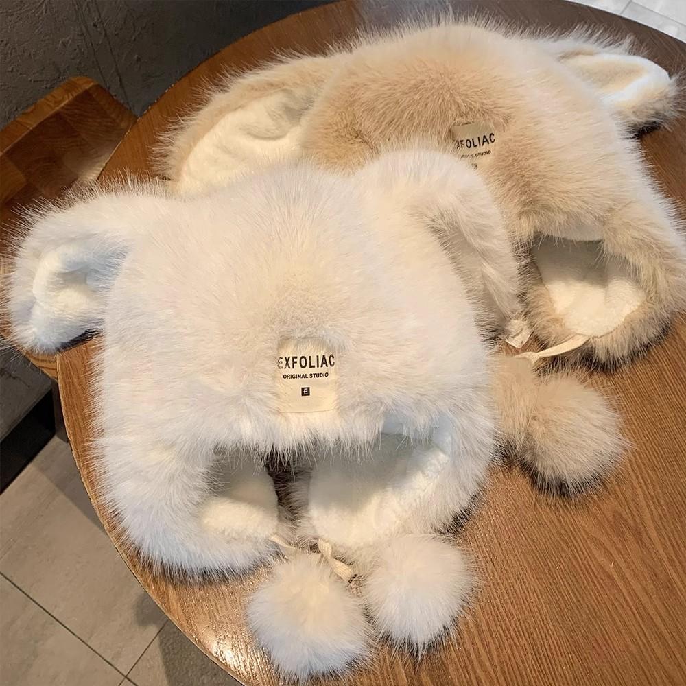 Winter plush cold-proof and warm pullover hat, new casual versatile long-eared cute hairball, sweet and comfortable ear protection hat