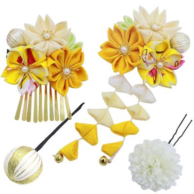 Hair Ornament Tsumami Craft 3 Piece Cherry Blossom Japanese Five Comes with Coming of Age Japanese Special Case For Graduation H6104 Yellow [JZOON]
