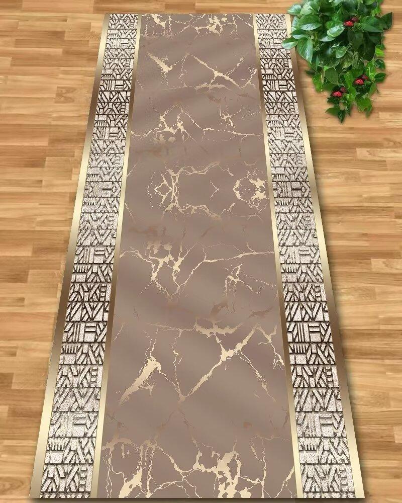 European Luxury Long Corridor Carpet Luxurious Golden Stair Carpet Runner Washable Non-slip Villa Hall Passageway Carpets Custom
