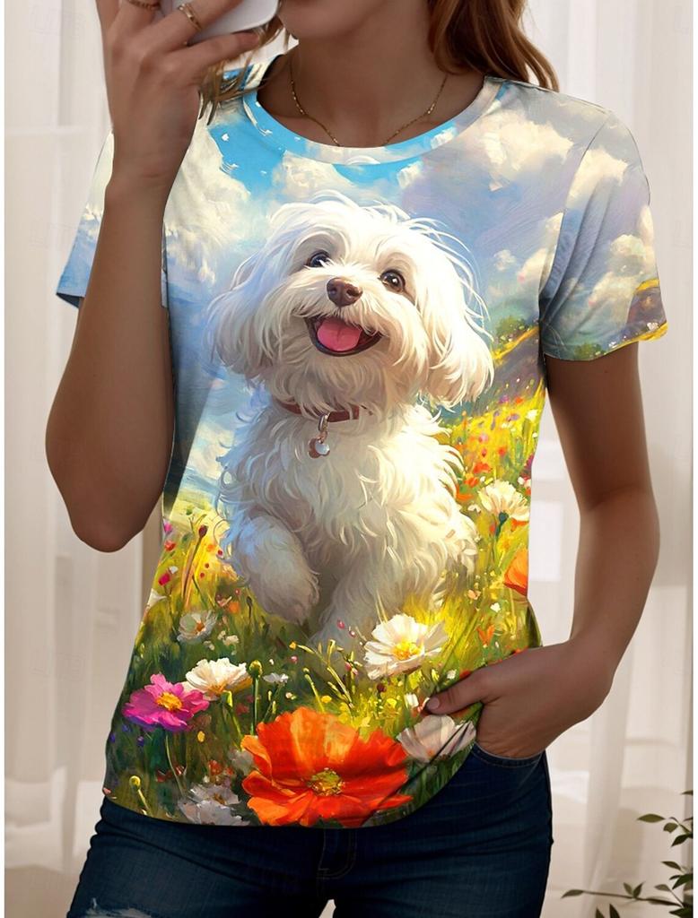 Cartoon Cat T-Shirts Cute Kitten Animal 3D Print Women's Short Sleeve Round Neck T Shirt Tees Harajuku Y2K Tops Female Clothing
