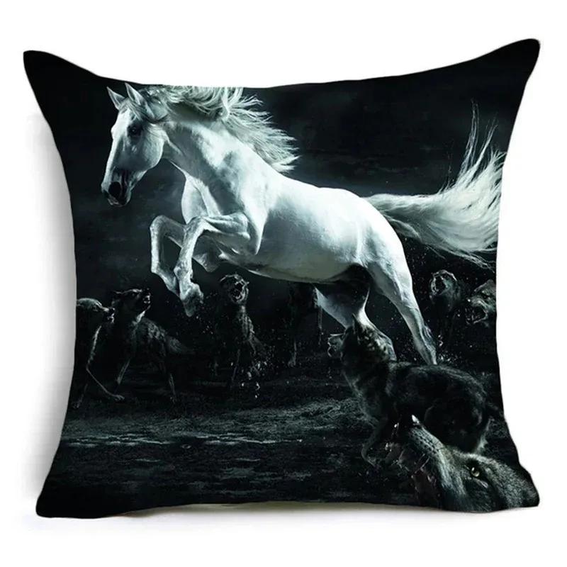 2023 New Horses Cotton Cushion Cover Steed Animal War Horses Home Decorative Pillow Cover for Sofa Car Nordic Pillowcase Vintage