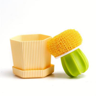 1PC Cactus Shape Dishwashing Brush with Drip Tray, Sturdy Cleaning Brush Set for Kitchen