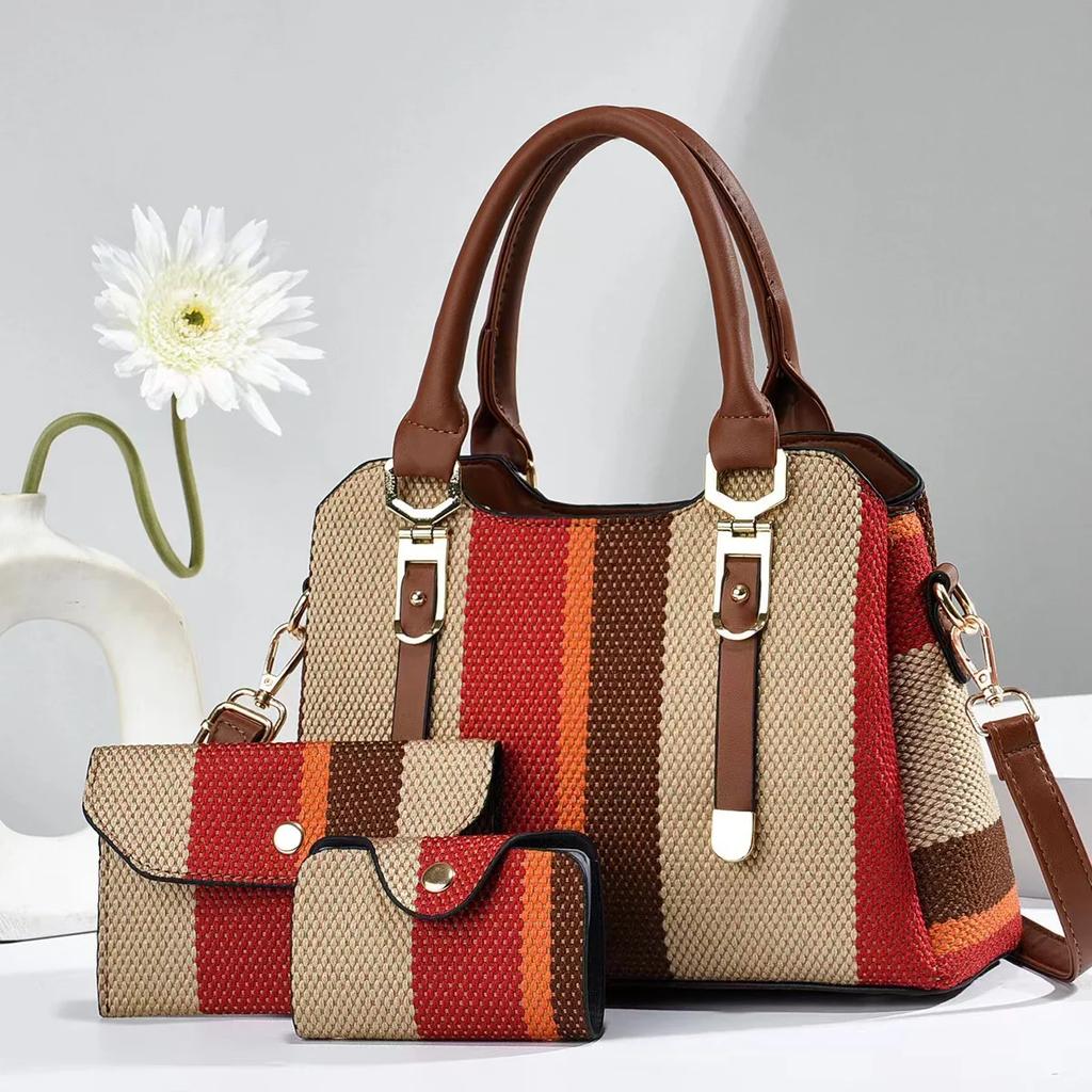 Versatile Tote Bag Women's Korean Single Shoulder Large Bag New Women's Crossbody Bag Ladies Casual Stripe Women Handbag + Purse
