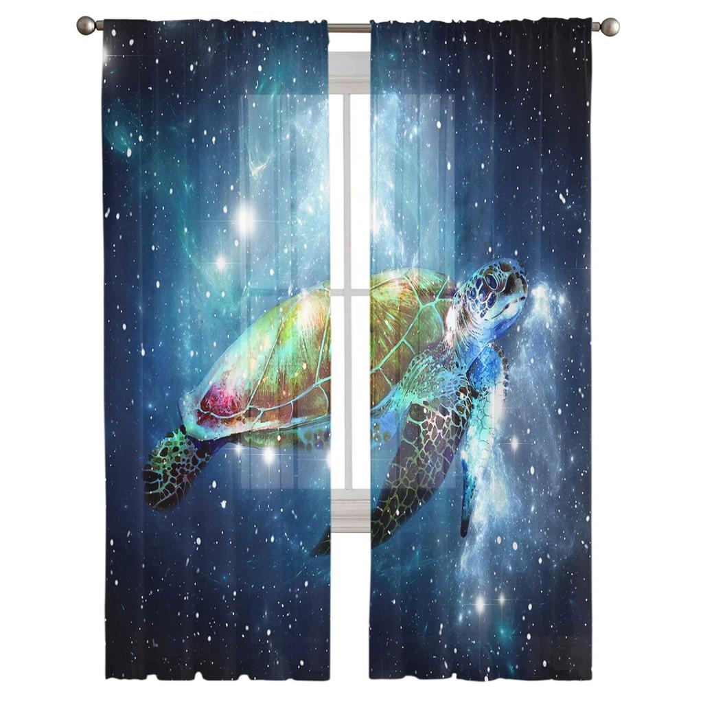 Star Sky Allmähliche Meeresschildkröte Chiffon Gardinen für Wohnzimmer Dekoration Fenster Voile Tüll Vorhang Vorhänge