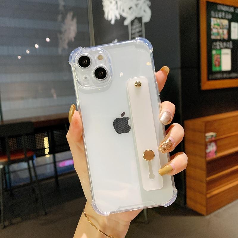 Miękki Przezroczysty Pasek na Nadgarstek Etui na Telefon Dla iPhone 11 12 13 Pro Max X XR Xs Max 7 8 Plus SE Mini Podstawka Pokrowiec Bumper