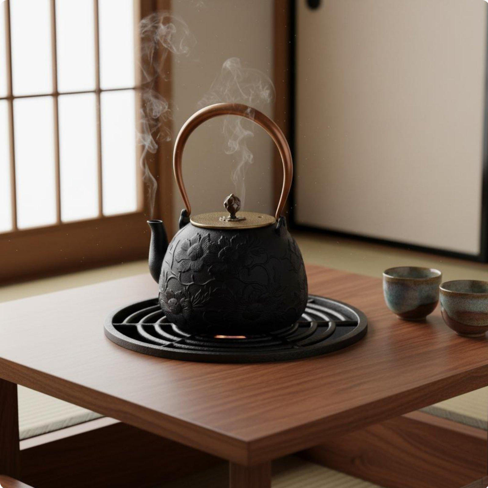 Japanese Cast Iron Teapot Copper Lid Kettle Uncoated Vintage Tea for Home 1.2 1.2 Peony Blossom