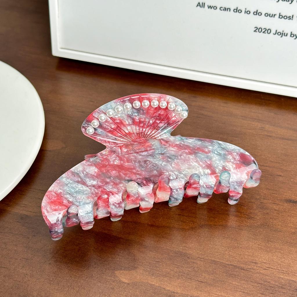 Trendy Large Acetate Hair Claw Clip With Beautiful Shell And Embellishments Pearl